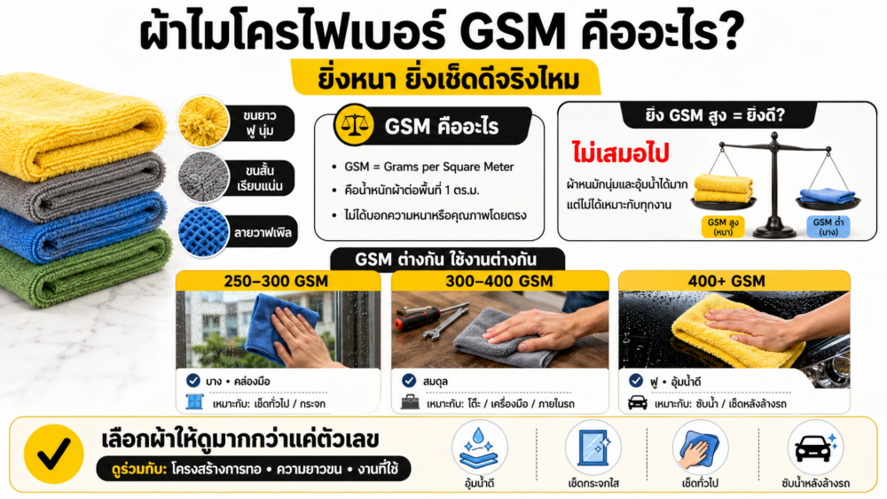 ผ้าไมโครไฟเบอร์ GSM คืออะไร ยิ่งหนายิ่งเช็ดดีจริงไหม ผ้าไมโครไฟเบอร์ GSM คืออะไร ยิ่งหนายิ่งเช็ดดีจริงไหม