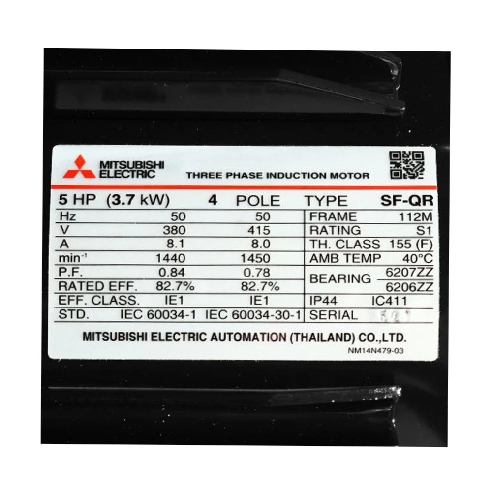 มอเตอร์ MITSUBISHI 5 0 แรงม้า รุ่น SF QR 5 0 HP 4P 380 415 V 