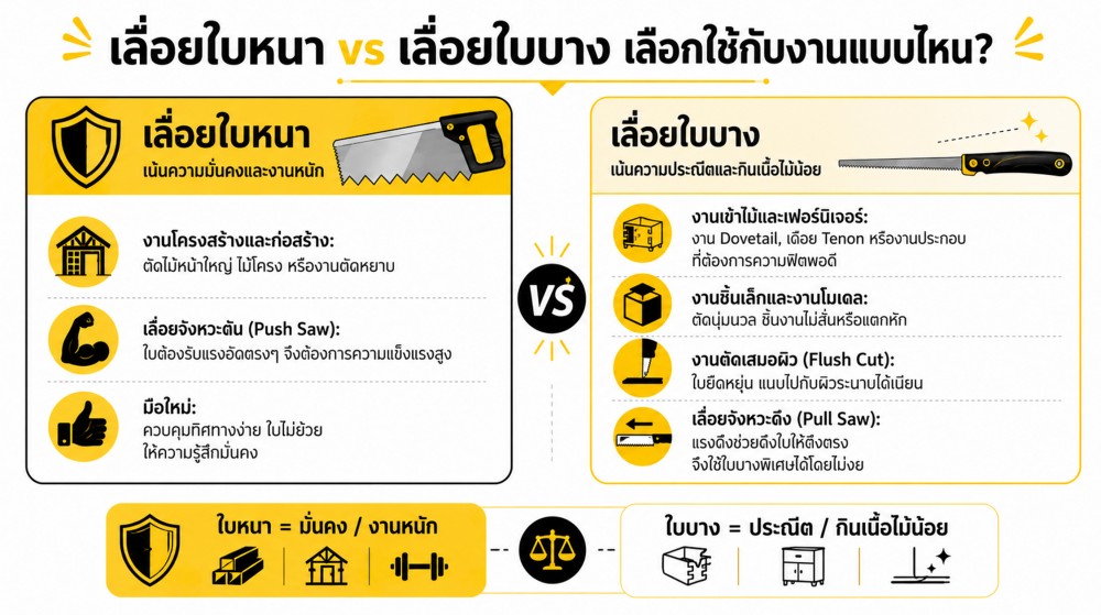 เลื่อย ใบหนากับใบบาง แบบไหนควบคุมง่ายกว่า