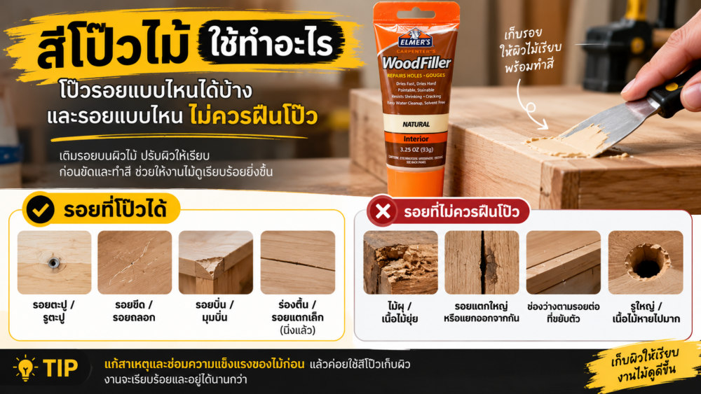 สีโป๊วไม้ใช้ทำอะไร โป๊วรอยแบบไหนได้บ้าง และรอยแบบไหนไม่ควรฝืนโป๊ว สีโป๊วไม้ใช้ทำอะไร โป๊วรอยแบบไหนได้บ้าง และรอยแบบไหนไม่ควรฝืนโป๊ว