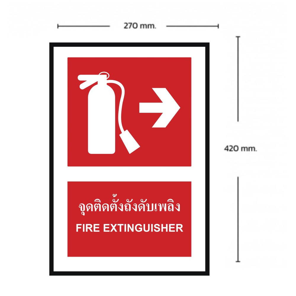 ป้ายจุดติตตั้งถังดับเพลิงขวา BASIC INDUSTRIAL ภาษาอังกฤษ ขนาด 270 x 420 มม  ความหนา 3 มม 