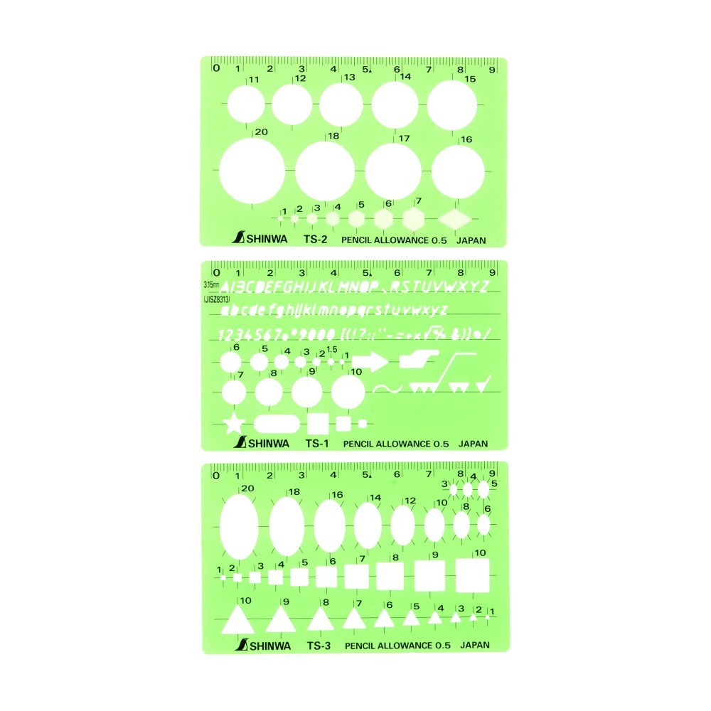 แผ่นเขียนแบบ 3แผ่น แพ็ค SHINWA Template  Card Size 3Pcs  Pack  No 66034 66034