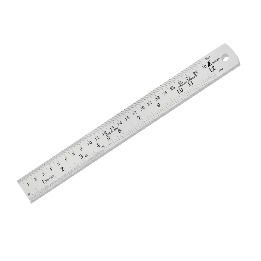 ไม้บรรทัดสแตนเลส หน่วยเซนติเมตร   นิ้ว SHINWA Stainless Steel Rule Hard Chrome Finish   Metric   Inch   24015 H401C