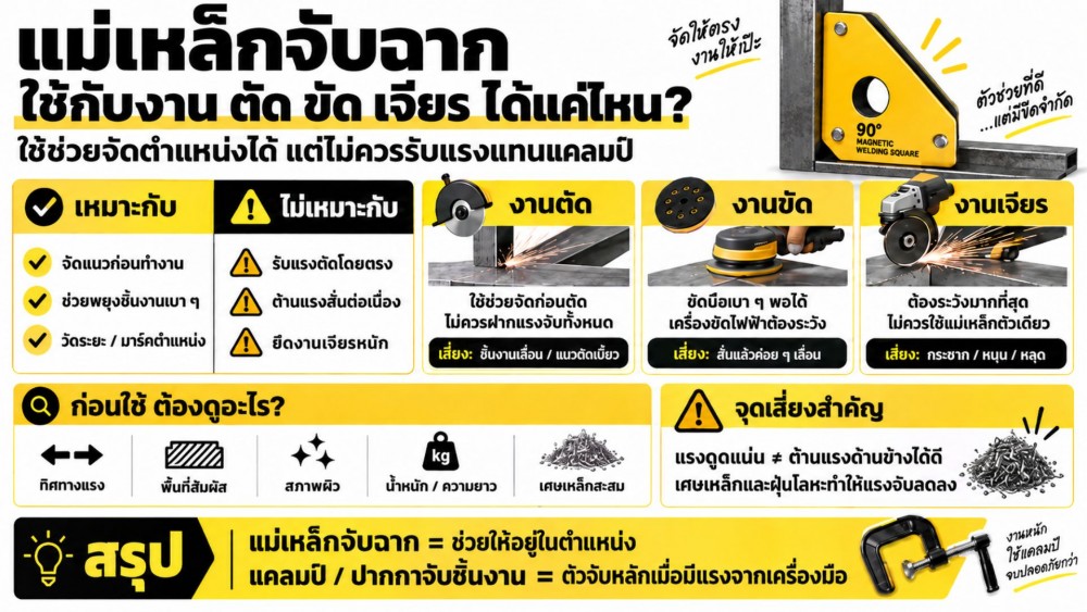 แม่เหล็กจับฉาก ใช้กับงาน ตัด ขัด เจียร ได้แค่ไหน ดูอะไรก่อนงานจริง