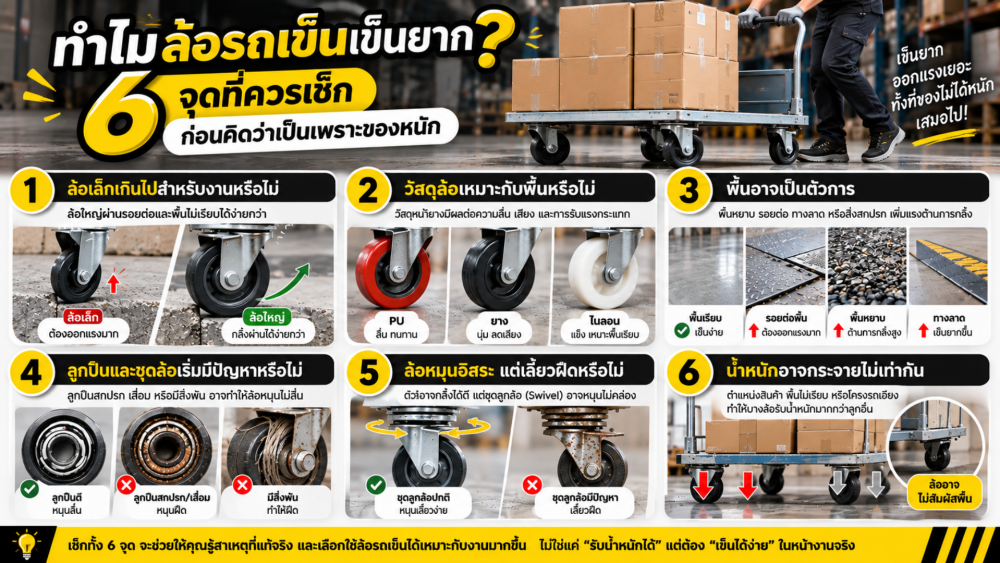 ทำไมล้อรถเข็นเข็นยาก 6 จุดที่ควรเช็กก่อนคิดว่าเป็นเพราะของหนัก ทำไมล้อรถเข็นเข็นยาก 6 จุดที่ควรเช็กก่อนคิดว่าเป็นเพราะของหนัก
