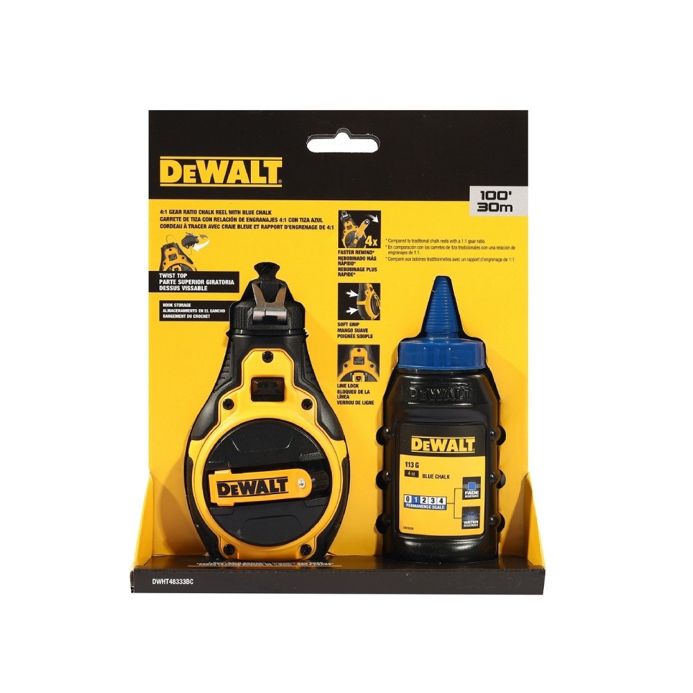 บักเต้าตีเส้น DEWALT DWHT48333BC พร้อมผงชอลก์สีน้ำเงิน พร้อมผงชอลก์สีน้ำเงิน