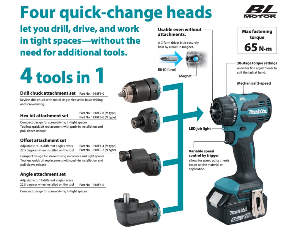 สว่านไขควงไร้สาย MAKITA DDF491Z01 18V  ขนาด 1 2 นิ้ว  ตัวเปล่า 