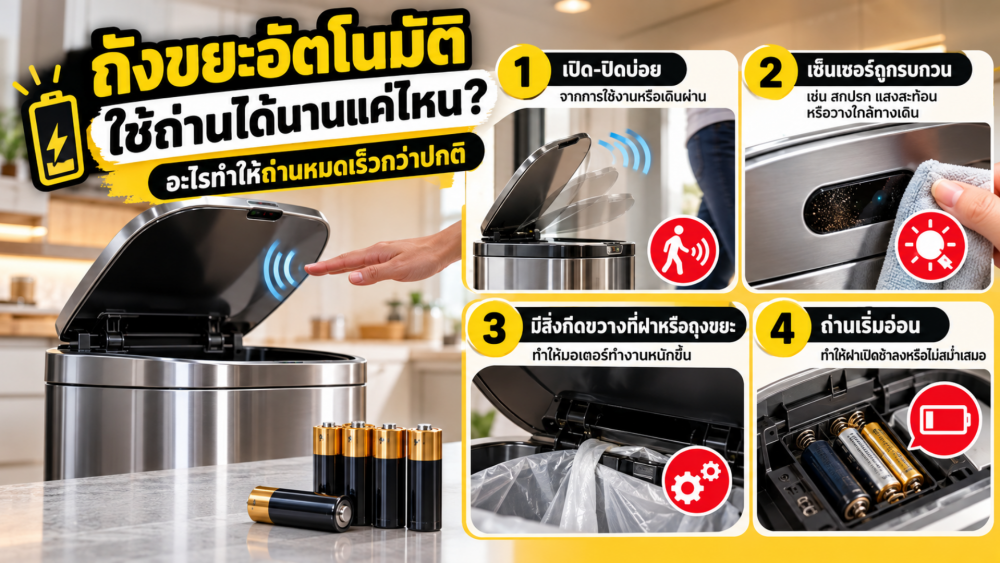 ถังขยะอัตโนมัติใช้ถ่านได้นานแค่ไหน อะไรทำให้ถ่านหมดเร็วกว่าปกติ