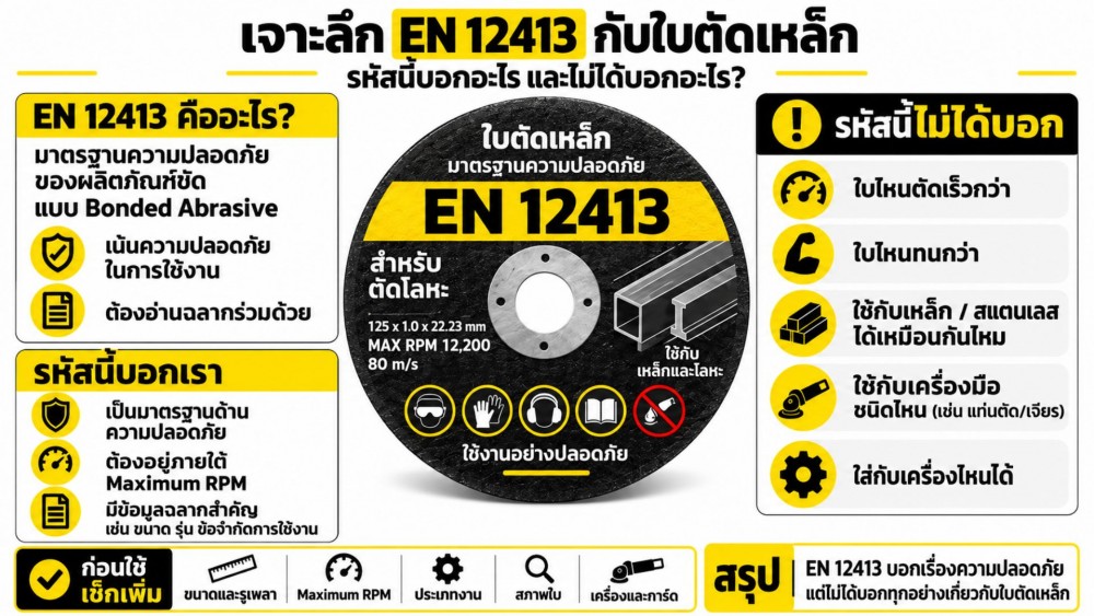 เจาะลึก EN 12413 กับ ใบตัดเหล็ก มีอะไรบ้าง ที่รหัสนี้ “ไม่ได้บอก” เจาะลึก EN 12413 กับ ใบตัดเหล็ก มีอะไรบ้าง ที่รหัสนี้ “ไม่ได้บอก”