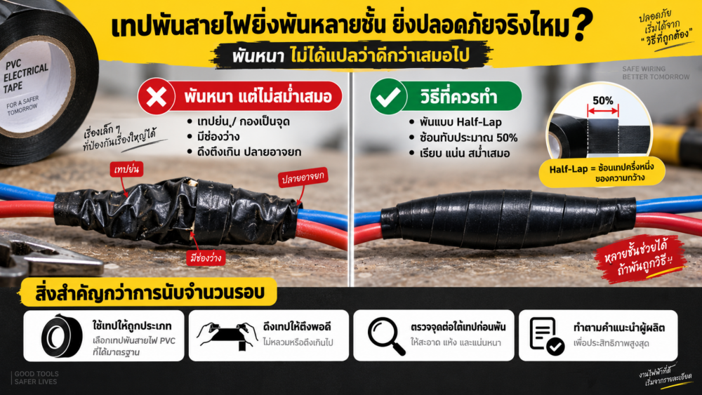 เทปพันสายไฟยิ่งพันหลายชั้นยิ่งปลอดภัยจริงไหม พันหนาไม่ได้แปลว่าดีกว่าเสมอไป