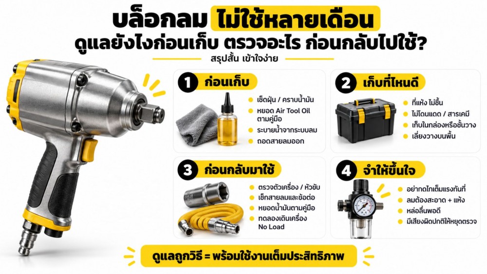 บล็อกลม ไม่ใช้หลายเดือน ดูแลยังไงก่อนเก็บ ตรวจอะไร ก่อนกลับไปใช้