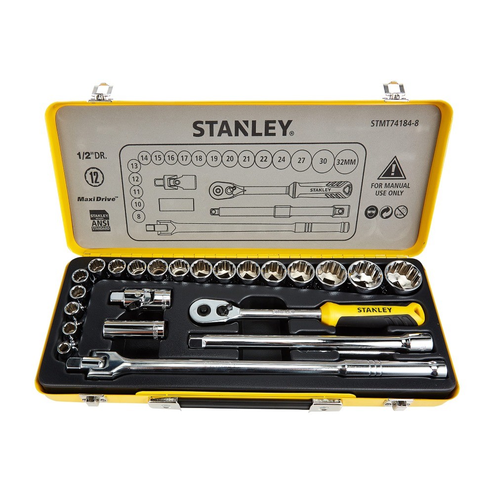 ชุดลูกบ๊อกซ์ 1  STANLEY STMT74184 8 2 นิ้ว พร้อมด้ามขัน  24 ชิ้น 
