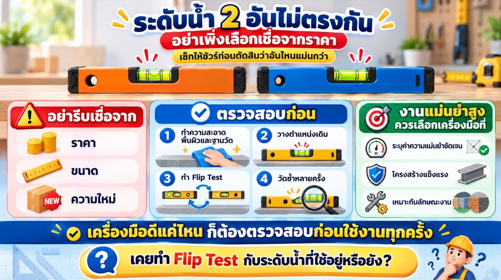 ระดับน้ำ 2 อัน วัดจุดเดียวกัน แต่ฟองไม่ตรงกัน เชื่ออันไหนดี