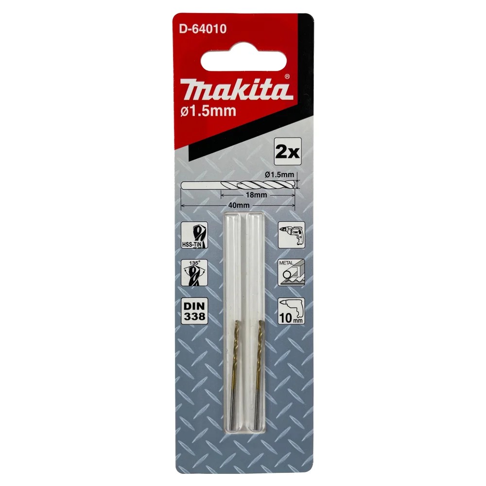 ดอกสว่านเหล็ก HSS TiN MD Bit MAKITA D 64010 ขนาด 1 5 x 40 mm   2ดอก ชุด 