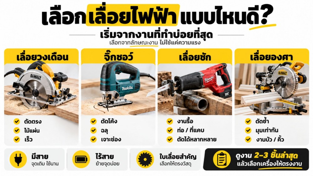 เลือก เลื่อยไฟฟ้า แบบไหนดี เริ่มจากงานที่ได้ทำ บ่อยที่สุด