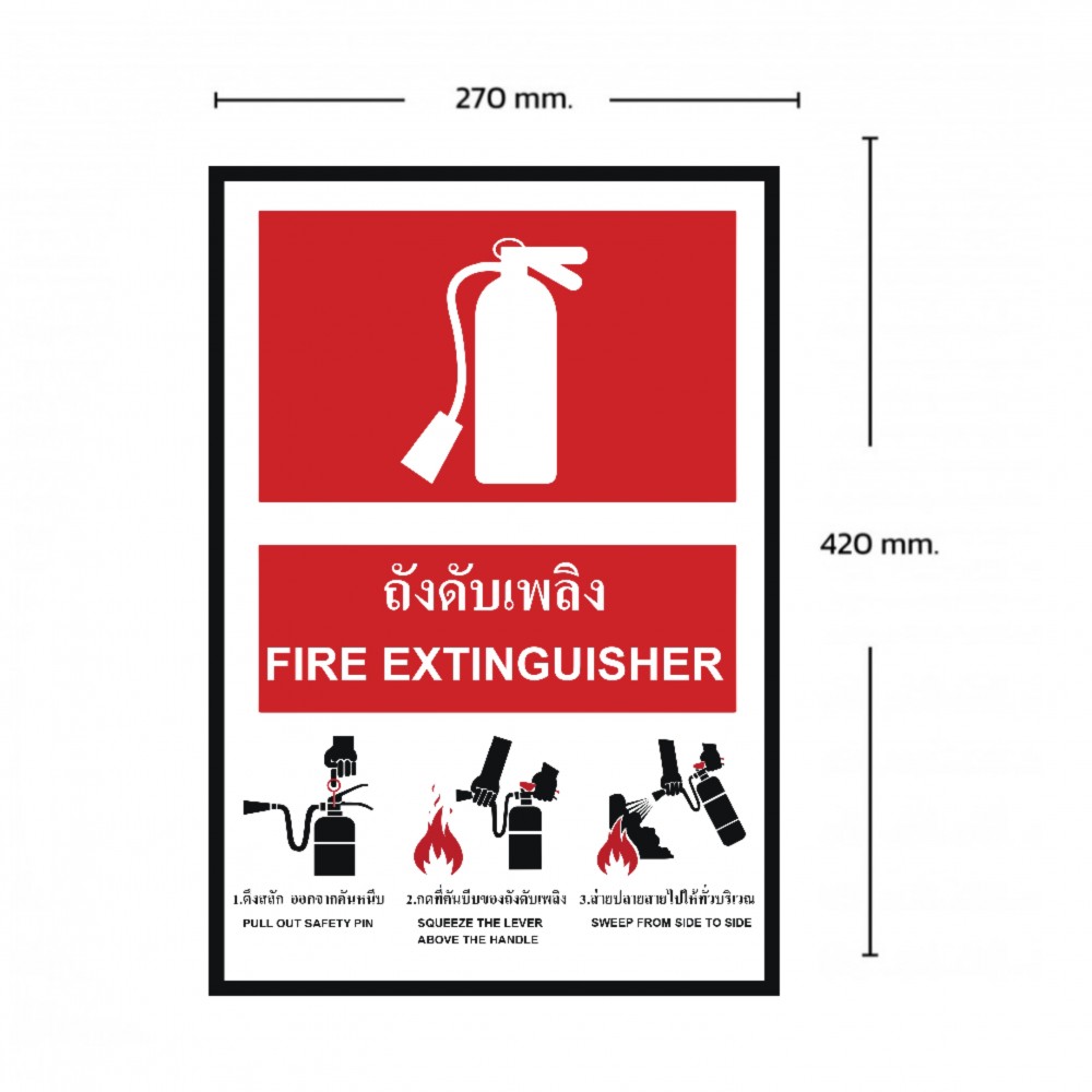 ป้ายถังดับเพลิง BASIC INDUSTRIAL ภาษาอังกฤษ ขนาด 270 x 420 มม  ความหนา 3 มม 
