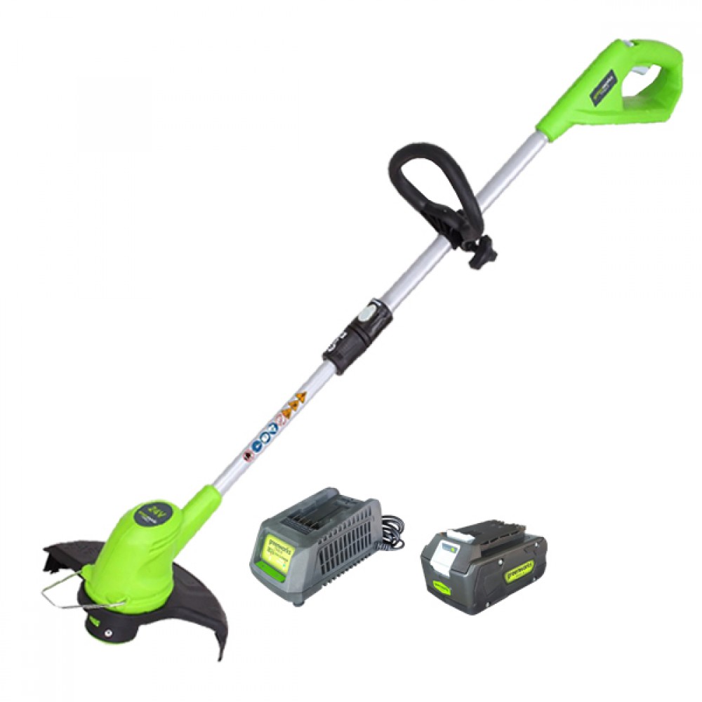 เครื่องเล็มหญ้า แบตเตอรี่ GREENWORKS (USA) 24V. พร้อมแบต 2.0Ah. และแท่น