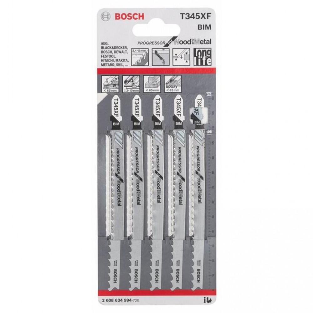 ใบเลื่อยจิ๊กซอว์ ตัดไม้ เหล็ก ฺBOSCH T345XF (แพ็คละ 5 ใบ) ลดราคา ...