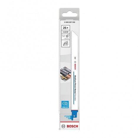 ใบเลื่อยเซเบอร์ซอว์ BOSCH S1122BF Medium-Thick Metal flexible (25 ใบ) - 2